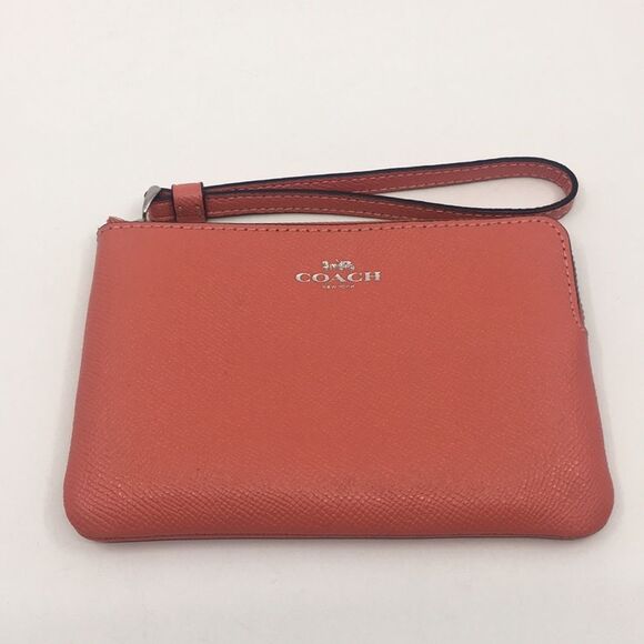 Coach Salmon Pebbled Leather Wristlet with silver tone hardware - Picture 1 of 16